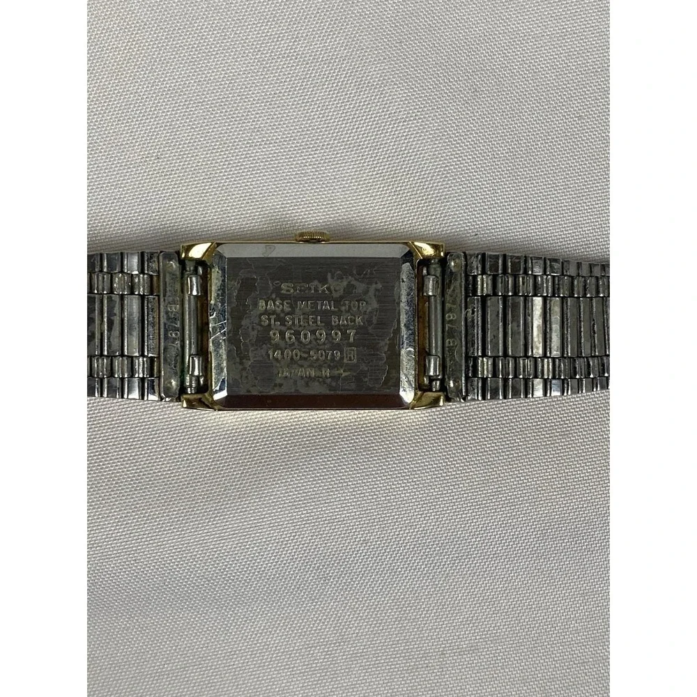 Vintage Seiko 1400-5079 Womens Quartz Tank Watch Gold Tone Expansion Untested